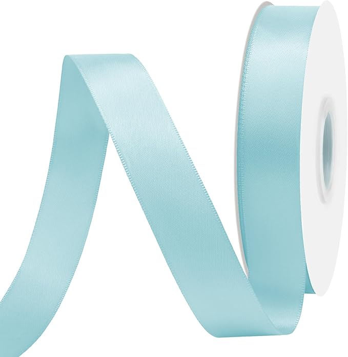Lt Blue Satin Ribbon 7/8" X 50 Yards Solid Color Double Faced Ribbons Perfect for Crafts Wedding Decor Bow Making Arts Sewing and More