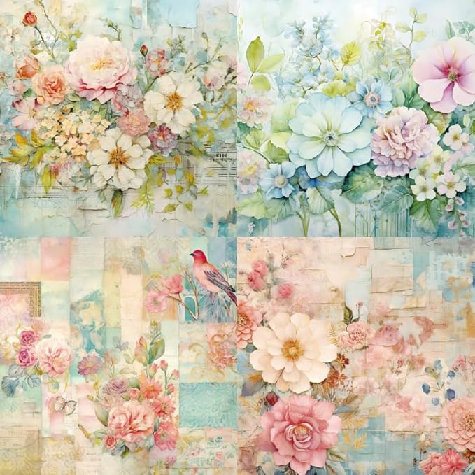 Vintage Floral Scrapbook Paper Pad Color Patterned Paper 6×6,24 Sheets Single-Sided Flower Scrapbooking CardStock Papers Pad for Holiday Cardmaking DIY Origami Journaling.