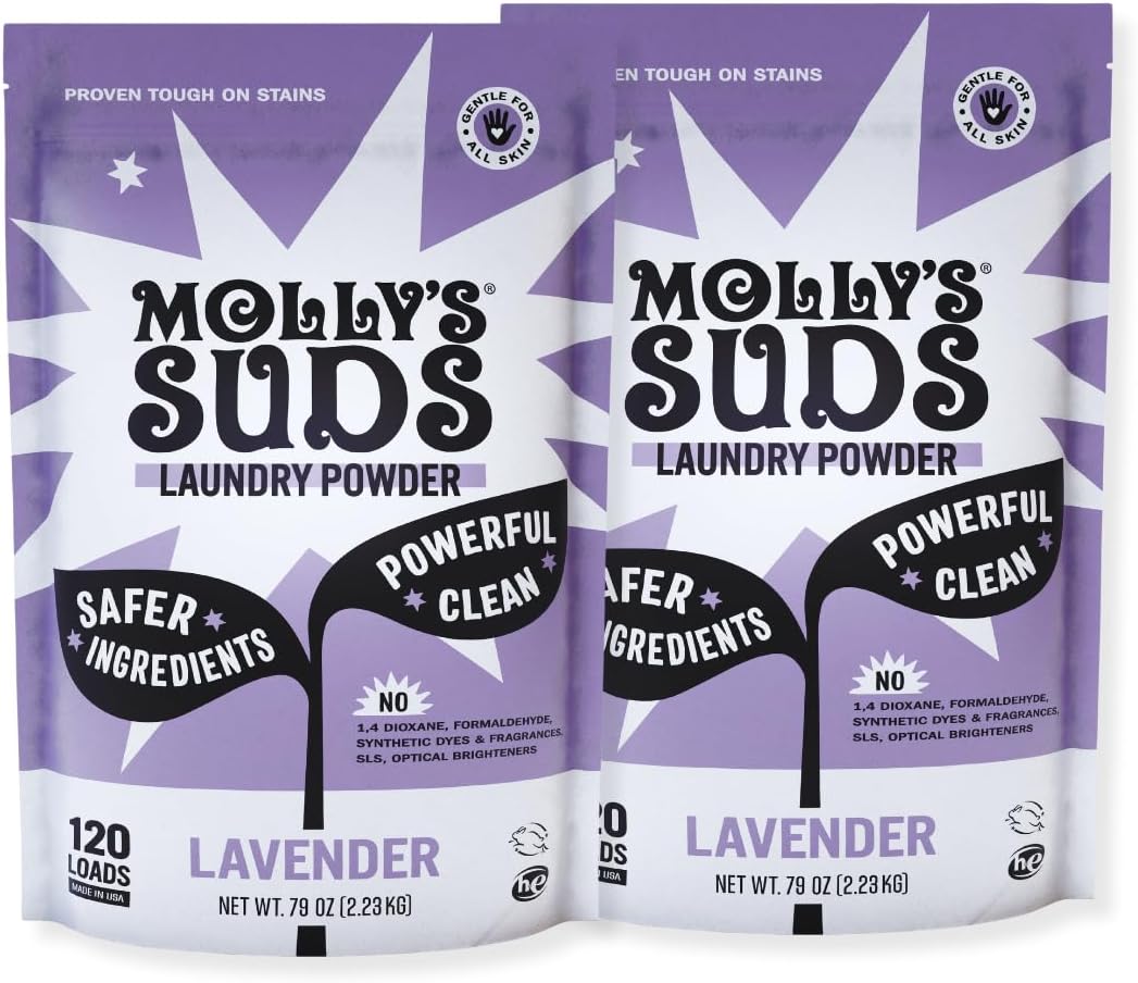 Molly's Suds Original Laundry Detergent Powder | Clean Laundry Detergent Powder for Sensitive Skin | Simple, Effective Ingredients, Stain Fighting | 240 Loads (Lavender)