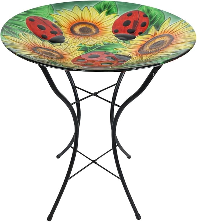 Briarwood Lane Ladybugs and Sunflowers Glass Birdbath