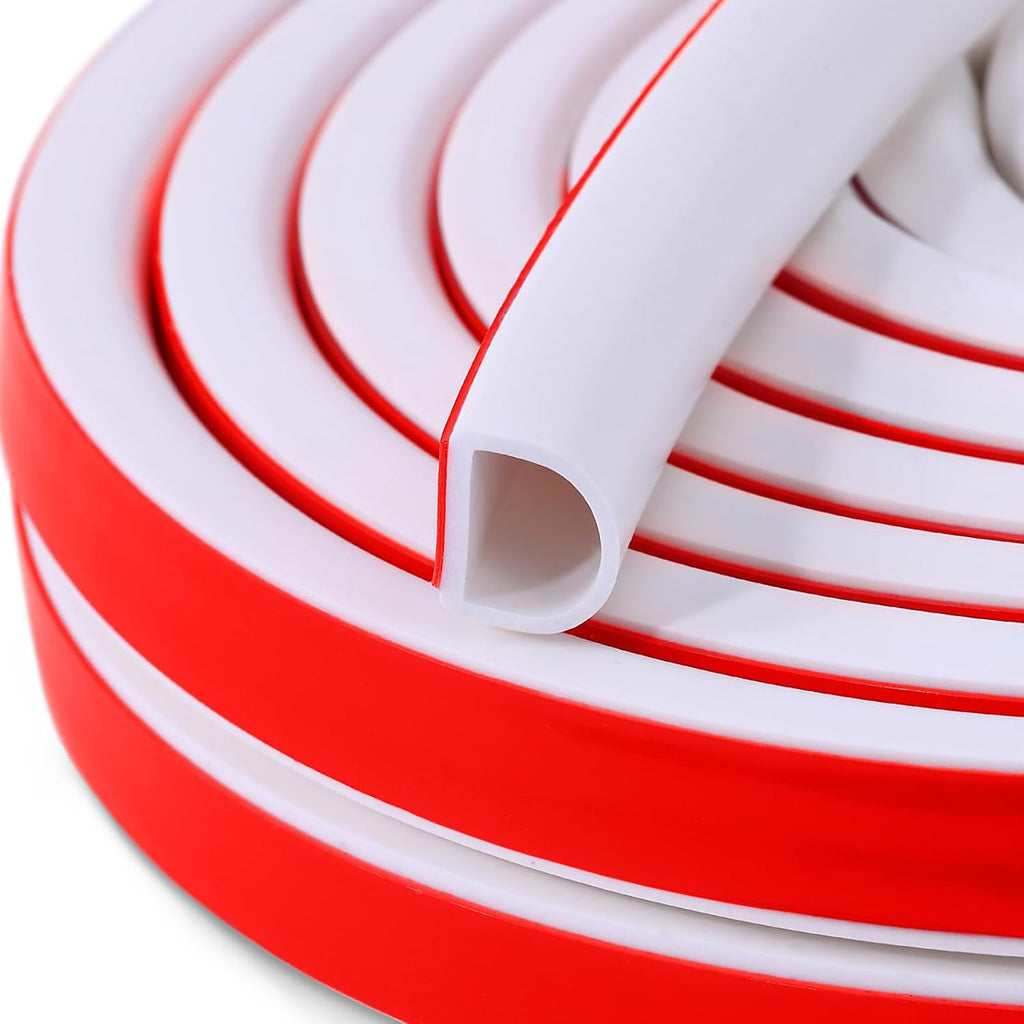 【New Upgrade】 Silicone Door Weather Stripping Door Seal Strip, 19.7 Feet Self-Adhesive D-Shape Door Insulation Strip for Door Frame& Window Seal Large Gaps, Easy to Cut & Install
