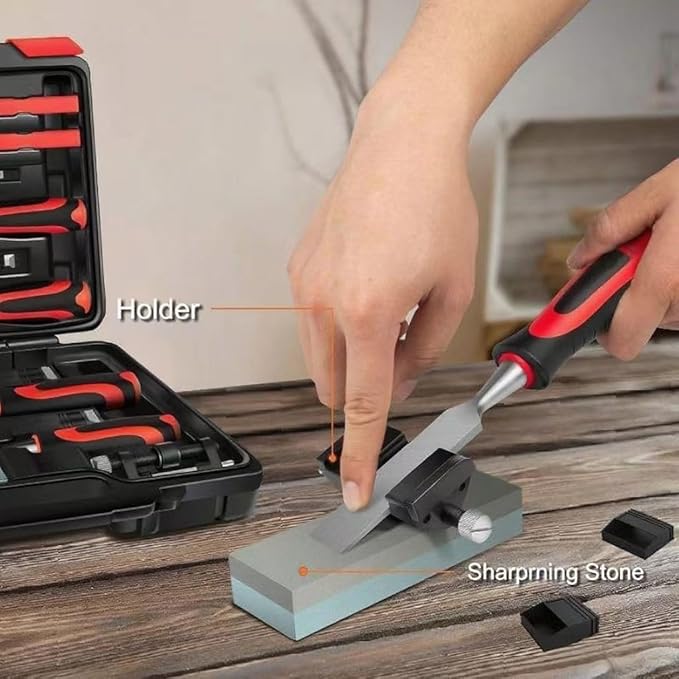 11 Piece Wood Chisels for Woodworking,Wood Chisel Sets Woodworking Tools Setwith Honing Guide, Sharpening Stone and Storage Case