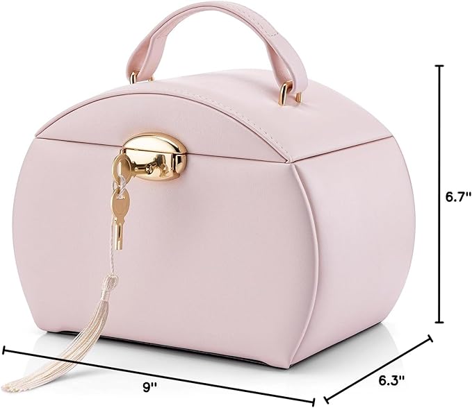 Vlando Musical Jewelry Box with Spinning Ballerina, Lockable Girls’ Jewelry Organizer for Necklaces Rings and Hair Accessories, Gift for Girls and Kids, Barely Pink