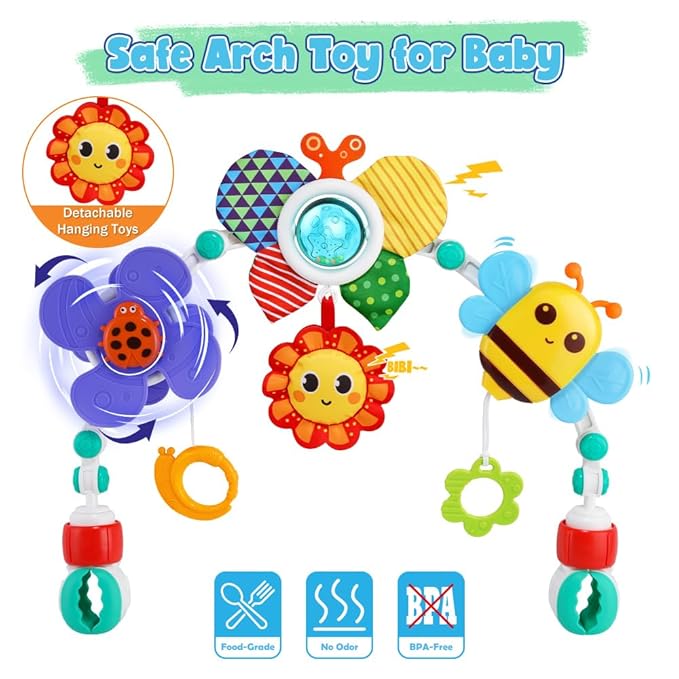 Baby Stroller Arch Toys,Adjustable Crib Mobile for Bassinet with Sensory Play Accessories and Hanging Toys,Baby Travel Car Seat Toys for Toddler Boy Girl 0 3 6 9 12 24 Months
