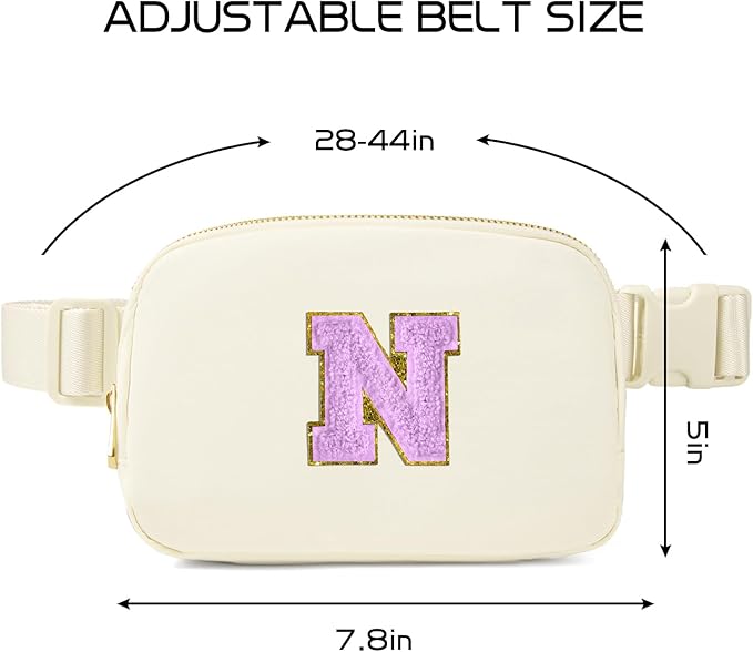 Gitus Gifts for 8 9 10 11 12 Year Old Girls Belt Bag Fanny Pack Crossbody Bags with Initial Letter Patch Cute Stuff Birthday Gifts for Teen Girls Women Personalized Trend Stuff (Ivory-N)