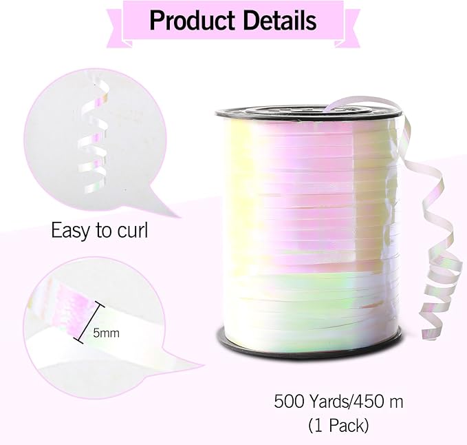 500 Yard Curling Ribbon, 3/16" White Gradient Curly Ribbons for Crafts, Balloon String Ribbon for Balloons, Gift Wrapping Ribbons for Christmas Halloween Birthday Party Decorations