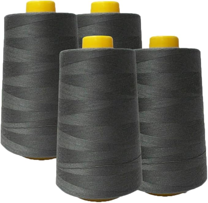 AK TRADING CO. 4-Pack Dark Gray All Purpose Sewing Thread Cones (6000 Yards Each) of High Tensile Polyester Thread Spools for Sewing, Quilting, Serger Machines, Overlock, Merrow & Hand Embroidery