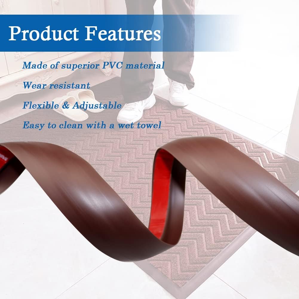 Floor Transition Strip Self Adhesive Carpet & Flooring Transitions Edging Trim Strip PVC Threshold Suitable for Threshold Height Less Than 3mm (3.3Ft, Brown)