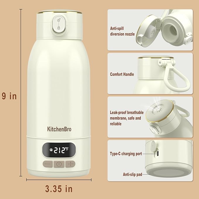 Portable Bottle Warmer for Travel-Various Heating Modes for Breast Milk& Water&Tea. 17 Ounces Large Capacity Portable Milk Warmer for Baby,Fast Heating Speed and Long Battery Life with High Capacity