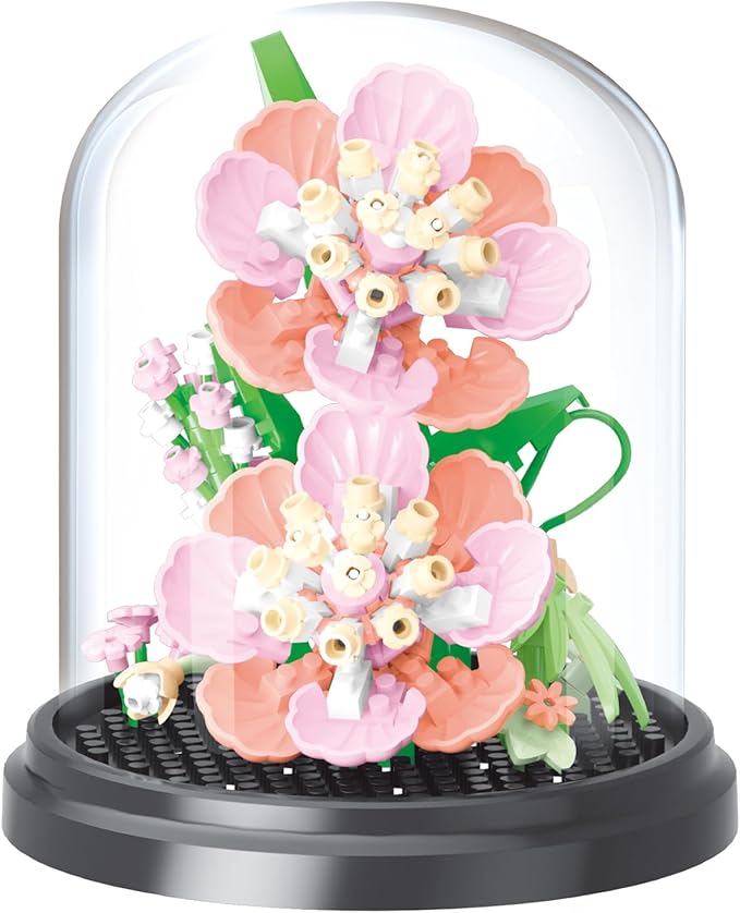 Fantasy Pink Flowers Home Bouquets Dust Cover Set Building Toy Creative Assembly Bonsai Tree, Ideal for Valentine's Anniversaries Birthday