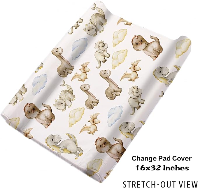 Personalized Baby Crib Bedding Set, 5-Piece Cute Dinosaur Baby Crib Sets with Custom Name, Toddler Double Layer Blanket Fitted Sheets Changing Pad Cover Rug Wall Art Set, Charming Nursery Decor