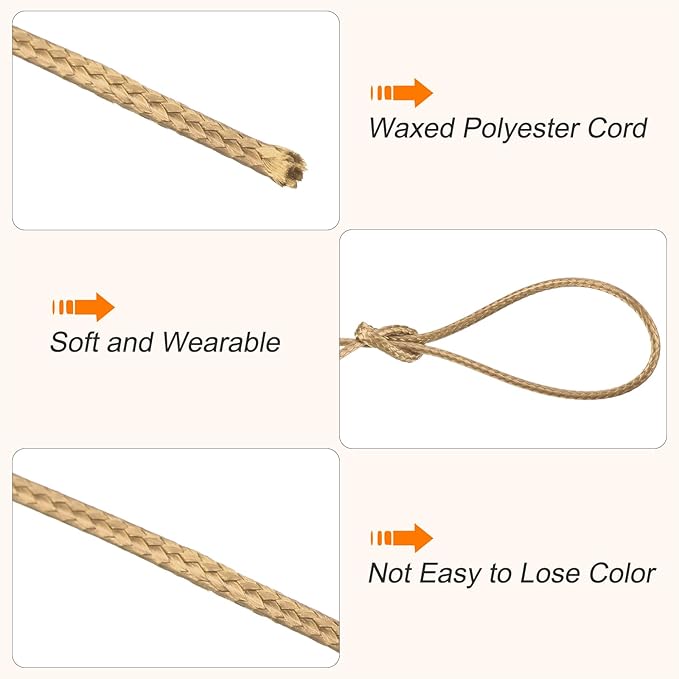 MECCANIXITY Waxed Cord 0.8mm Waxed Polyester Cord 175 Yard Wax String for Bracelet Making,Necklaces, Beading,Jewelry Making and DIY Crafts(Khaki)