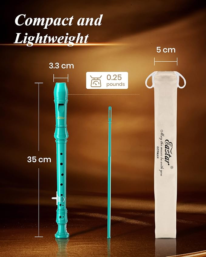 Eastar Soprano Recorder Instrument for Kids Beginner, German Fingering C Key 3 Piece with Cleaning Kit, Thumb Rest, Cotton Bag, Fingering Chart, ERS-21GSB, Sky Blue, School-Approved