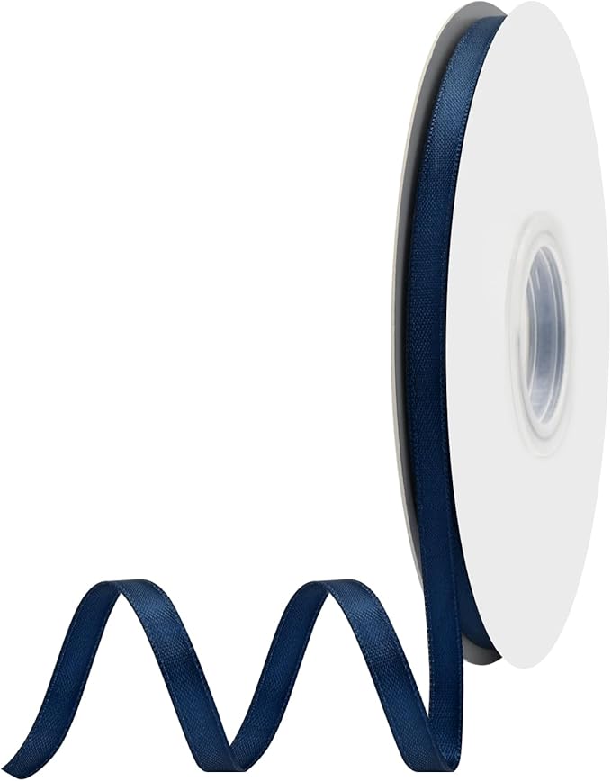 Navy Blue Satin Ribbon 1/4" X 50 Yards Solid Color Double Faced Ribbons Perfect for Crafts Wedding Decor Bow Making Arts Sewing and More