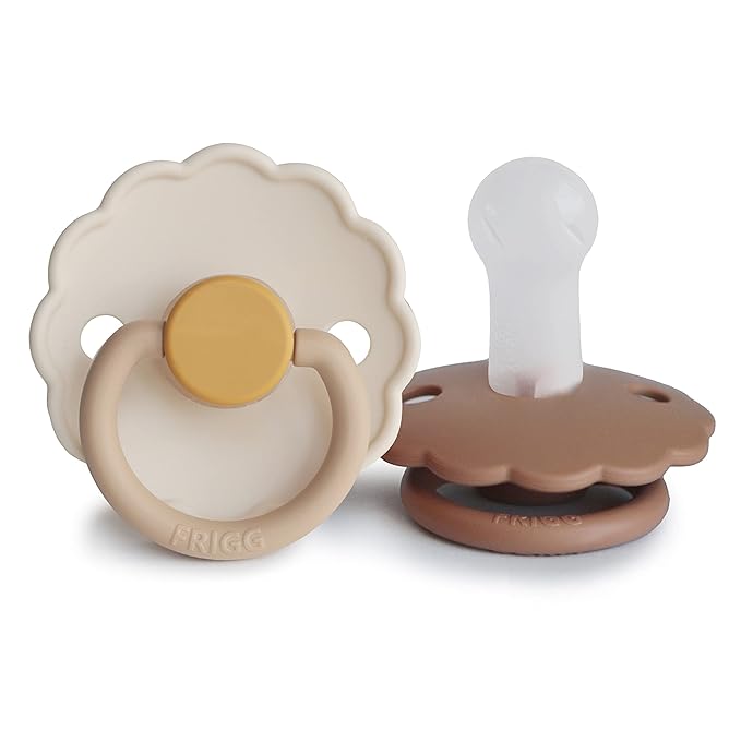 FRIGG Daisy SilkySoft Silicone Baby Pacifier | Made in Denmark | BPA-Free (Chamomile/Peach Bronze, 6-18 Months)