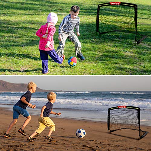 Wiel Soccer Goal, 4Ft x 3Ft Net Easy Fold-Up Training Goals W' Reflective Strips for Playing at Nightfall, Set of 2 for Family Team Kids Backyard Games
