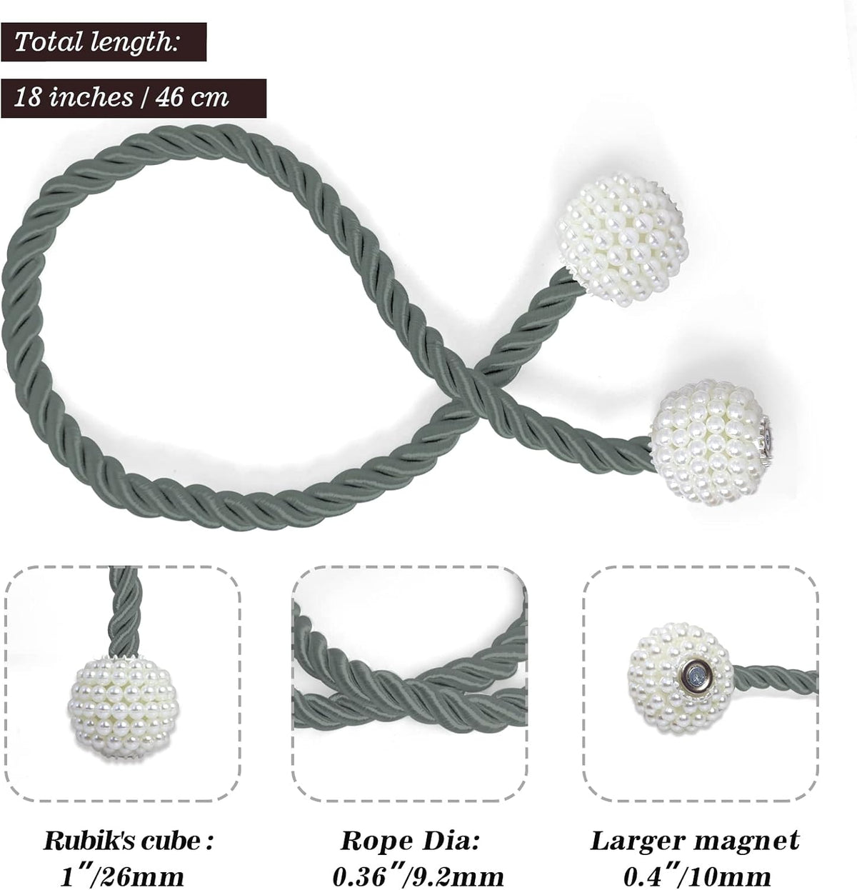 Hion Magnetic Curtain Tiebacks Gray Blue 2pcs, Curtain Tiebacks Buckles Holdbacks Holders Hooks Clip for Home Bedroom Office Decorative Curtain