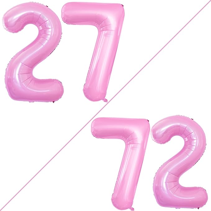 GOER Number 27 Balloons for 27th Birthday Party Decorations,42 Inch Jumbo Foil Helium 72 Balloons for 72nd Birthday Party Decoration (Light Pink)