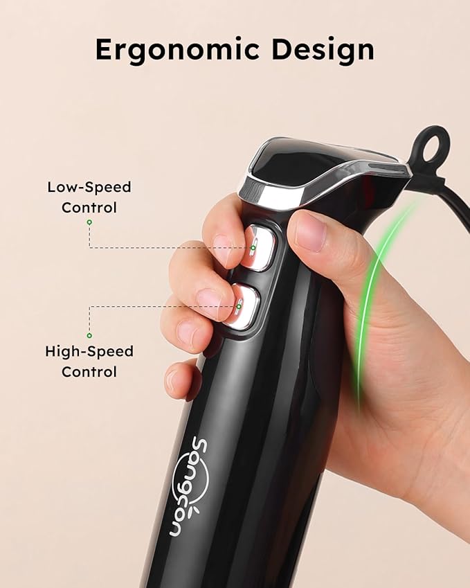 Sangcon Immersion Blender Handheld, 3-in-1 Hand Blender Electric, 400W Handheld Blender, Stainless Steel Blade Stick Mixer with Whisk, Milk Frother Attachments - Black