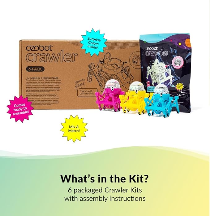Crawler for Evo Robot - Interactive Programming Accessory, Enhances STEM Education, Develops Critical Thinking, Ideal for Kids Ages 8-13, Surprise Colors, 6 Kits, Evo Required Not Included