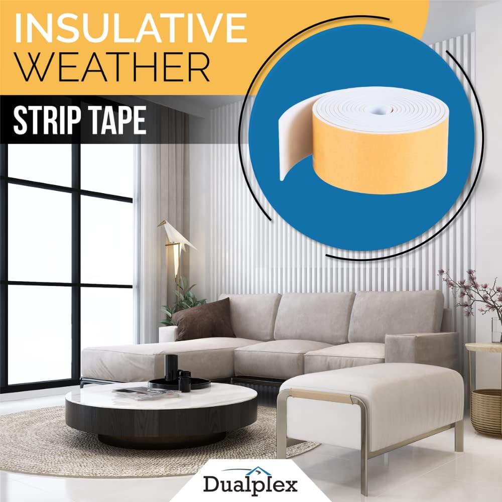 High Density Foam Weather Stripping Door Seal Strip Insulation Tape Roll for Insulating Door Frame, Window, Air Conditioner | Self Adhesive Sealing Weatherstrip (4 in x 1/16 in x 10 Ft, White)