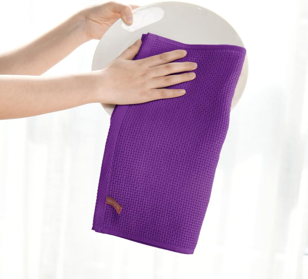 Artoid Mode 100% Cotton Purple Waffle Weave Kitchen Dish Cloths, 13x28 Inch Ultra Soft Absorbent Quick Drying Kitchen Dish Towels Set of 4