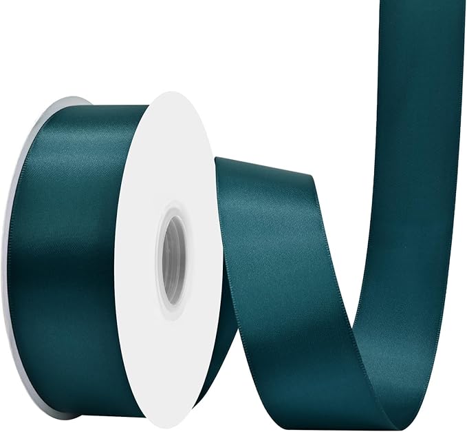 Teal Satin Ribbon 1-1/2" X 50 Yards Solid Color Double Faced Ribbons Perfect for Crafts Wedding Decor Bow Making Arts Sewing and More