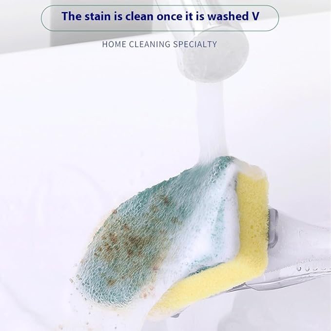 The Pot Brush with Green and Yellow Washing Pads Does not Damage The Pot Handle and can be Used to add Liquid, Brush The Bowl, and Brush The Stove