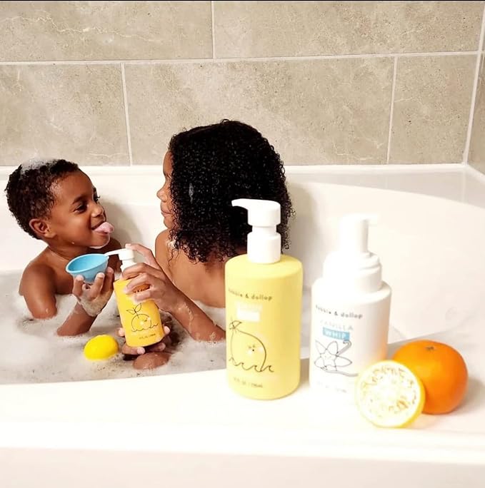 Dabble & Dollop Lemon + Vanilla Body Wash & Shampoo – 3-in-1 Natural Bubble Bath for Kids, Made in USA, No Parabens or Sulfates, Vegan, Gluten-Free, Tear-Free (2-Pack)