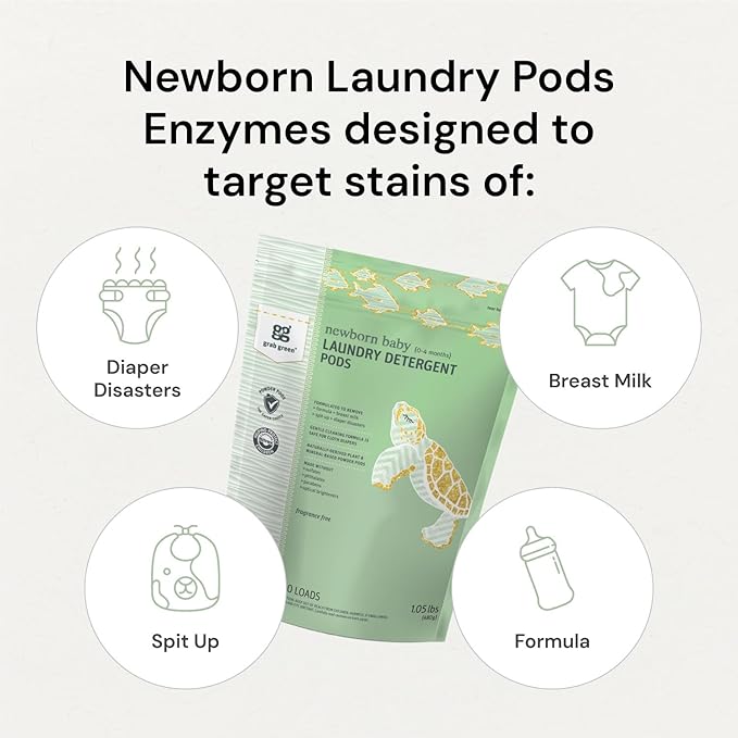 Grab Green Newborn Baby Laundry Detergent Pods, 30 Loads, Fragrance Free, Mineral Based, Non-Toxic, Stain Remover