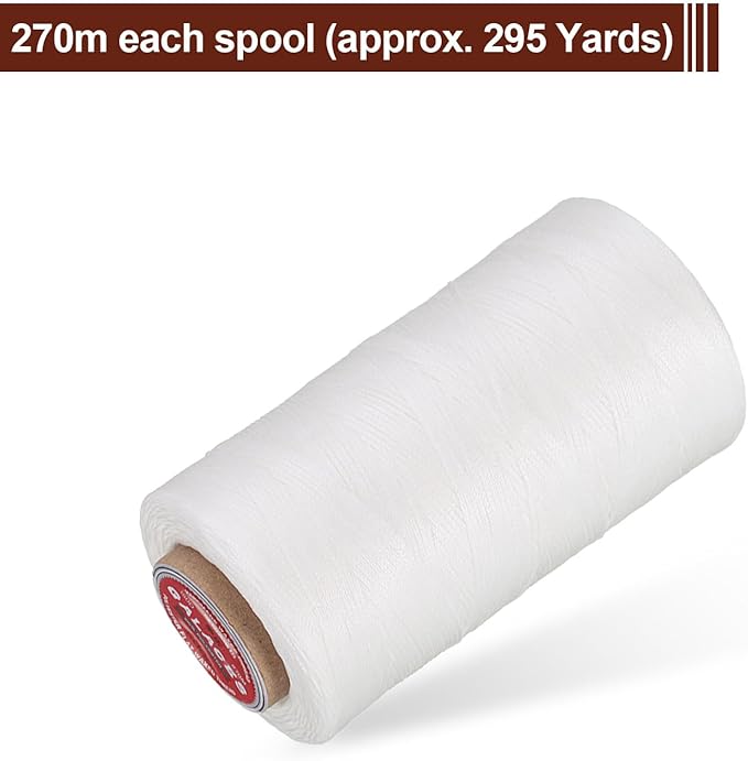 uxcell Flat Leather Sewing Waxed Thread, 270m / 295 Yards Polyester Wax String, 150D Wax Stitching Cord for Leather Crafts, Bookbinding, Bracelets Braided, White