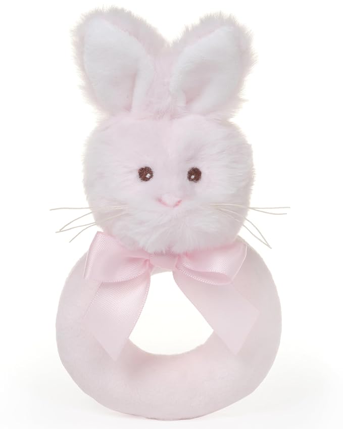 Bearington Baby Lil’ Bunny, 5.5 Inch Pink Soft Stuffed Easter Bunny Rattle, Baby Easter Gifts - Newborn Toy