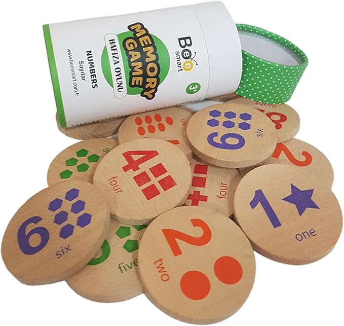 bee smart Wooden Memory Game - Matching Memory Game for Kids 3 and Up, 16Pcs | Educational Toy for Preschool Toddlers Board Games (Numbers)