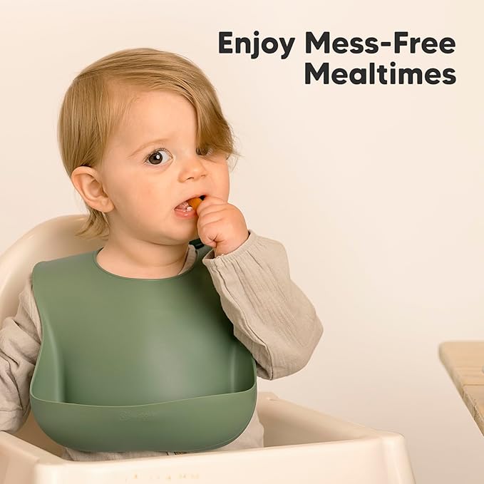 KeaBabies 2-Pack Silicone Baby Bibs for Eating - Sturdy Food-Grade Silicone Bibs for Babies Girl, Boy, Large Food Catcher, Clean & Put On Easily, Waterproof Toddler Feeding Essentials (Slate)