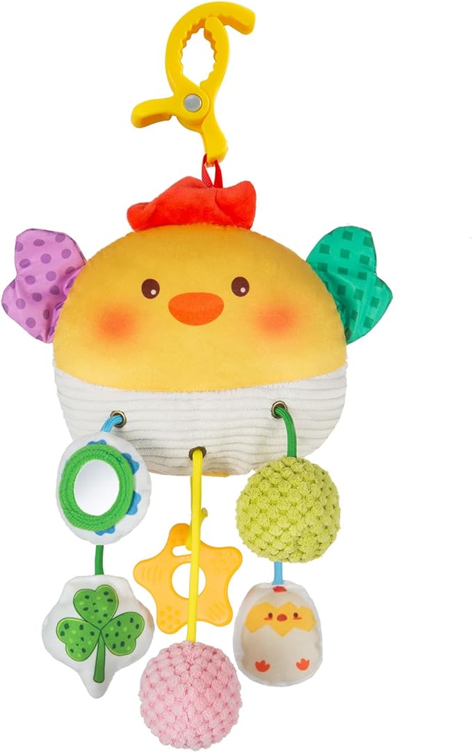 Car Seat Toy for Babies 0-6 Months, Stroller Toy with a Convenient clip, Carseat Toys Hanging Baby Accessories,Built-In Bell, Rattle,Squeaky,Mirror for infant,Babies Gift 0-3-6-12 months Boy Girl