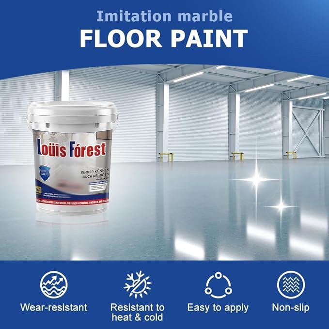Louis Forest Epoxy Floor Paint, High-Gloss Marble Effect Coating, Epoxy Colored Sand Floor Paint, Wear-Resistant and Non-Slip for Indoor Outdoor (0.5KG-White hemp gray)