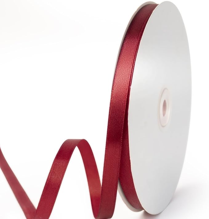 3/8" x 50 Yards Satin Ribbon - Burgundy Silk Ribbon with Spool - Ideal for Gift Wrapping, Floral Bouquets, Crafts, Wedding Party Decorations, Christmas and Sewing Projects