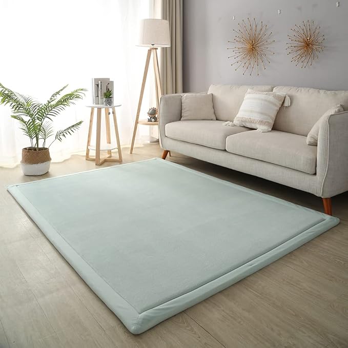 Loartee Nursery Rug Coral Velvet Crawling Rugs Mat Area Rugs Play Crawling Mat(6'7"x9'10", Light Green) for Toddler Children Play Mat Yoga Mat Exercise Pads Carpet