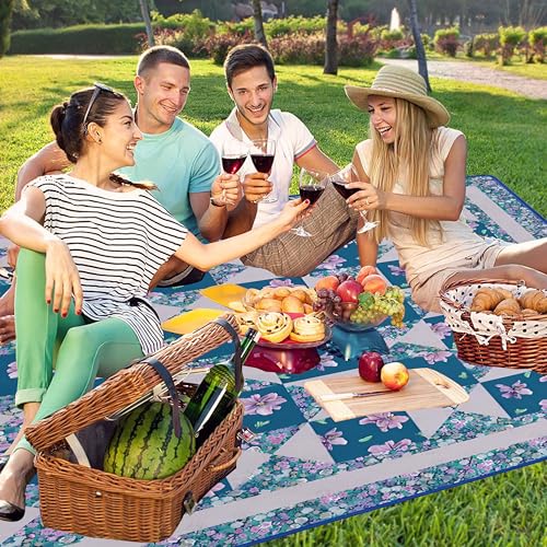 Supfitness Extra Large Picnic Blankets Waterproof Foldable (80 "x 80") Beach Blanket Waterproof Sandproof,3-Layer Thicking Mat Outdoor Packable Camping Blanket - color: Flower-7, size: 6'8" x 6'8" (Square)