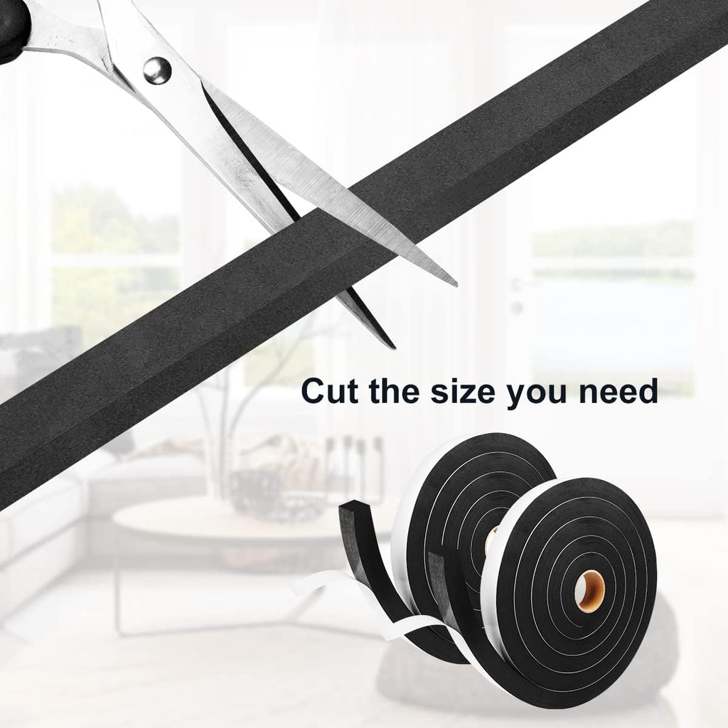 2 Rolls Foam Tape Weather Stripping Door Seal, 1'' W x 3/4'' T High Density Seal Strip, Adhesive Closed Cell Weather Strip Total 16.5 Feet Long…