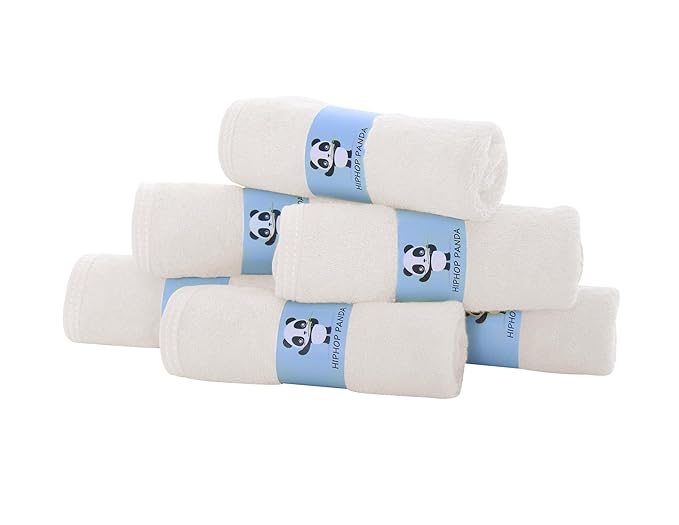 HIPHOP PANDA Baby Washcloths, Rayon Made from Bamboo - 2 Layer Ultra Soft Absorbent Newborn Bath Face Towel - Reusable Baby Wipes for Delicate Skin - Ivory, 6 Pack