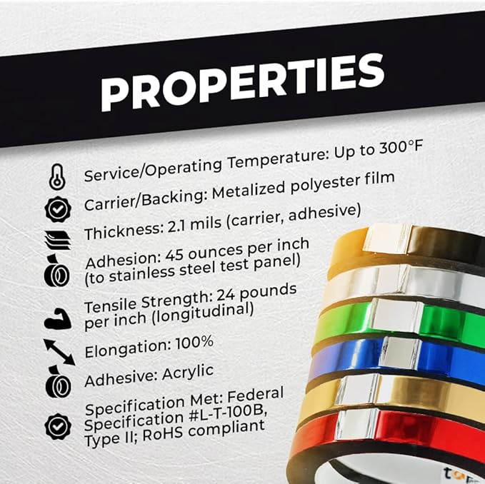 WOD MPFT2 Black Metalized Polyester Mylar Film Tape with Acrylic Adhesive, 1 inch x 72 yds. Vibrant Mirror Black Tape, Decor Tape for Detailing Accent Wall, Graphic Arts, Car and Boat Trim