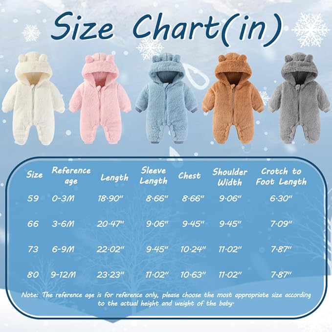 Newborn Baby Bear Outfit Suit Girls Boys Fleece Jumpsuit Romper Hooded Winter Snowsuit Clothes