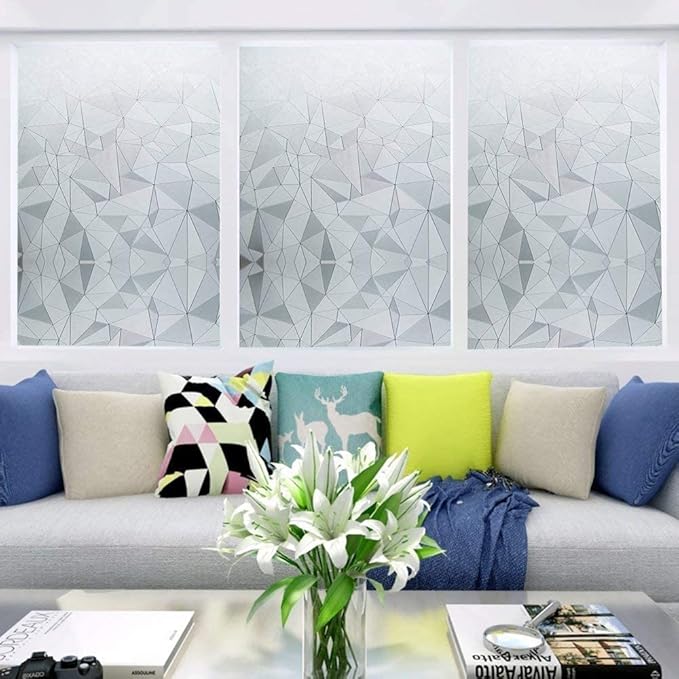 Niviy 3D No Glue Static Cling Window Films Privacy Cut Glass Window Sticker for Bathroom Office Kitchen Window Decor 35.4"x 157"