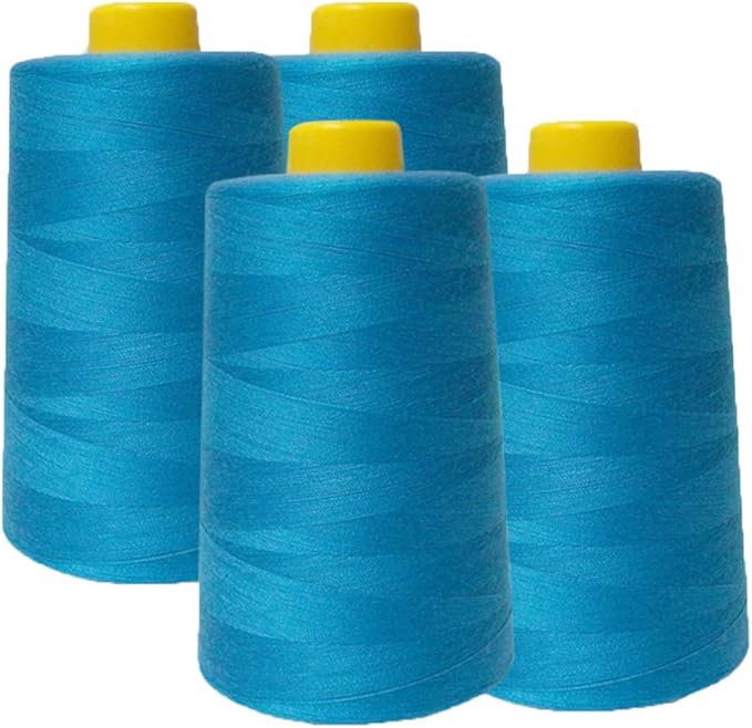 AK TRADING CO. 4-Pack Turquoise All Purpose Sewing Thread Cones (6000 Yards Each) of High Tensile Polyester Thread Spools for Sewing, Quilting, Serger Machines, Overlock, Merrow & Hand Embroidery