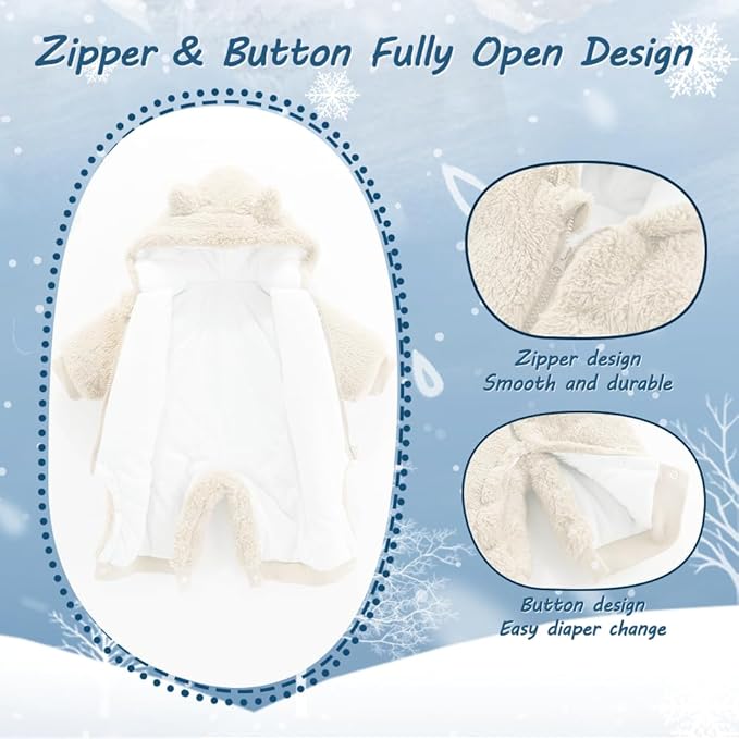 Newborn Baby Bear Outfit Suit Girls Boys Fleece Jumpsuit Romper Hooded Winter Snowsuit Clothes
