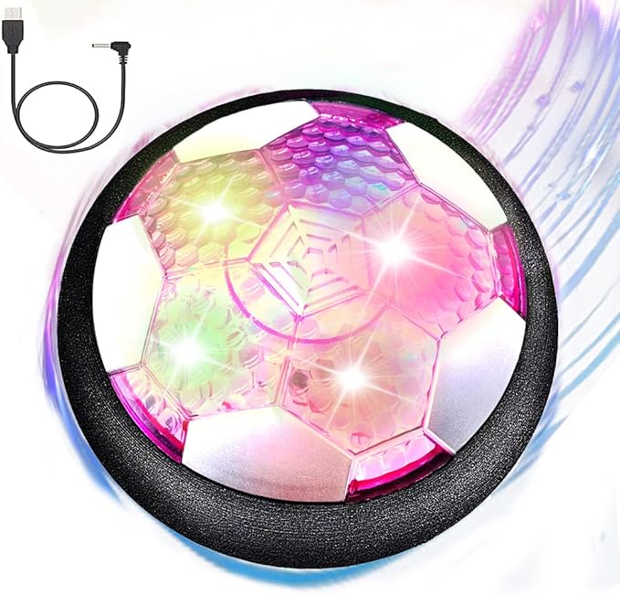 VNVDFLM Hover Soccer Ball Toys for Boys, LED Light Soccer Balls with Soft Foam Bumpers﻿, Indoor Outdoor Air Floating Hover Ball Football Game Kids Gifts Toys for Age 3-12 Year Old Boys Girls（Purple