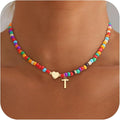 Colorful Initial Necklaces for Girls Women Kids - Teen Girls Gifts Trendy Beaded Initial Necklace Dainty Letter Gifts Choker Necklace for Girl Jewelry