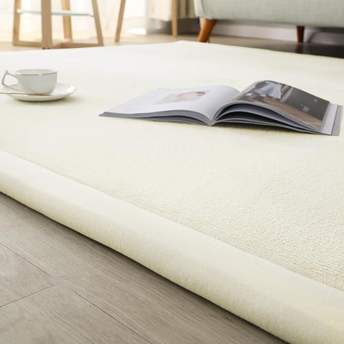Loartee Coral Velvet Crawling Rug (4'11"x6'7", Beige) for Toddler Children Play Area Rug Yoga Mat Exercise Pad Carpet