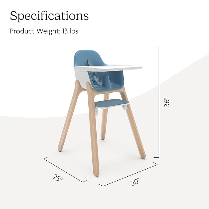UPPAbaby Ciro High Chair/Sleek, Easy-to-Clean Design/Perfect-Fit Tray to Bring Baby to Table/Patent-Pending Harness/Dual-Position, 180-Degree Rotating Footrest/Caleb (Steel Blue/Rubberwood)